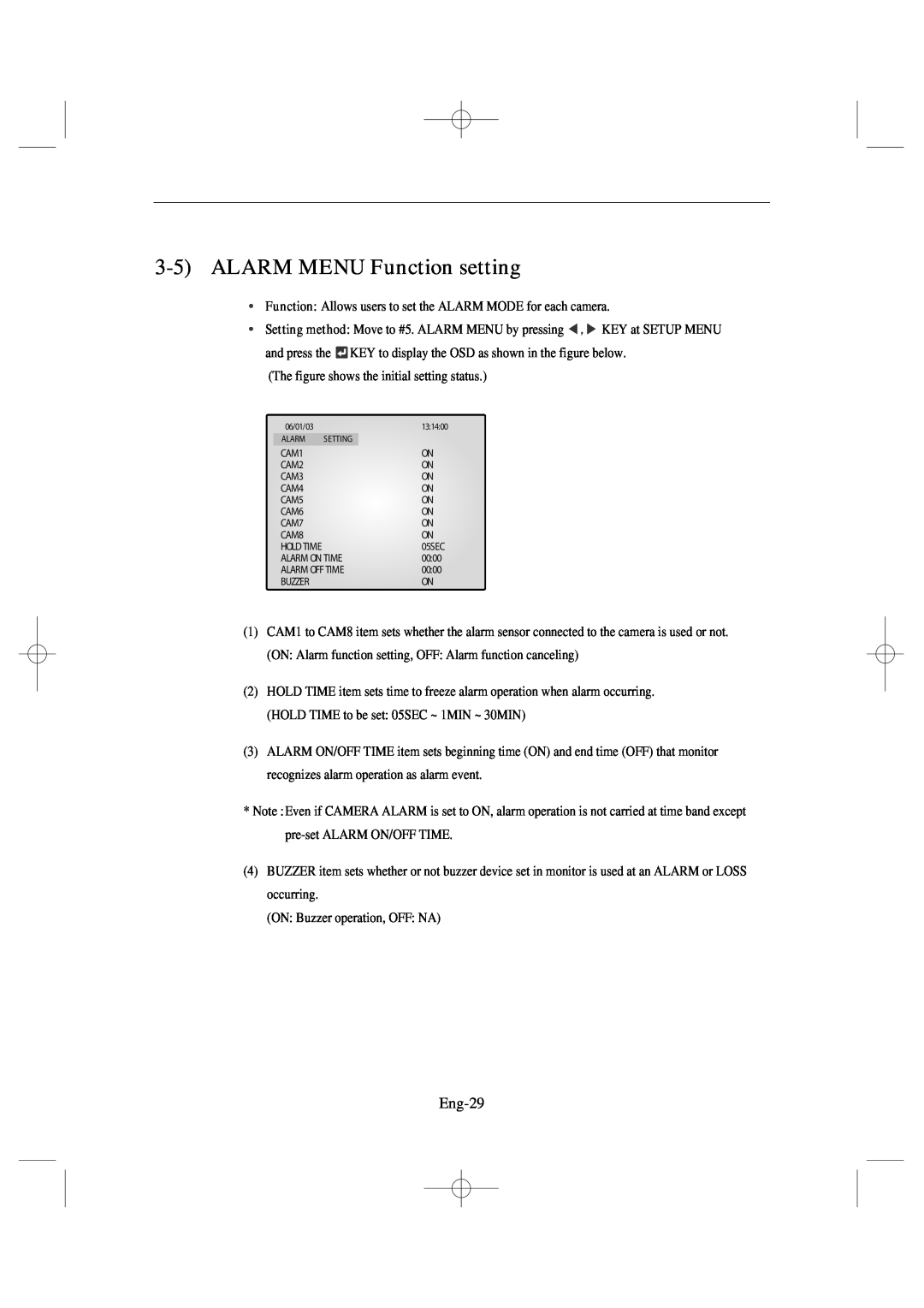 Samsung SSC17WEB manual 3-5ALARM MENU Function setting, Eng-29 