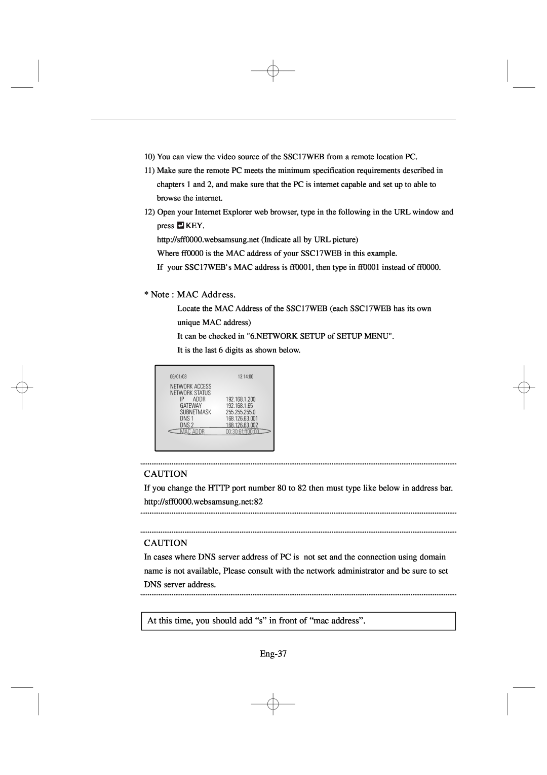 Samsung SSC17WEB manual Note MAC Address, Eng-37 