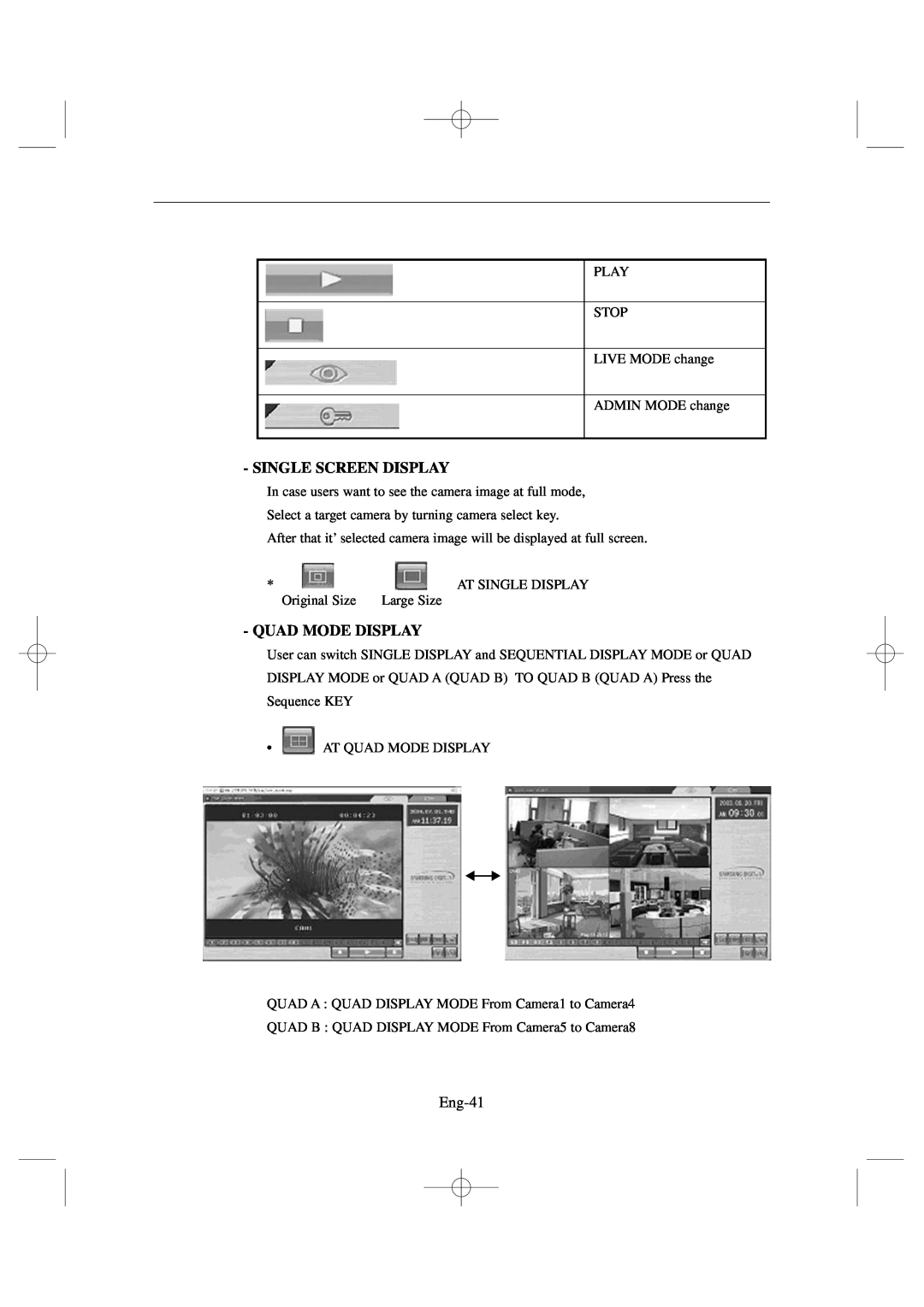 Samsung SSC17WEB manual Single Screen Display, Quad Mode Display, Eng-41 
