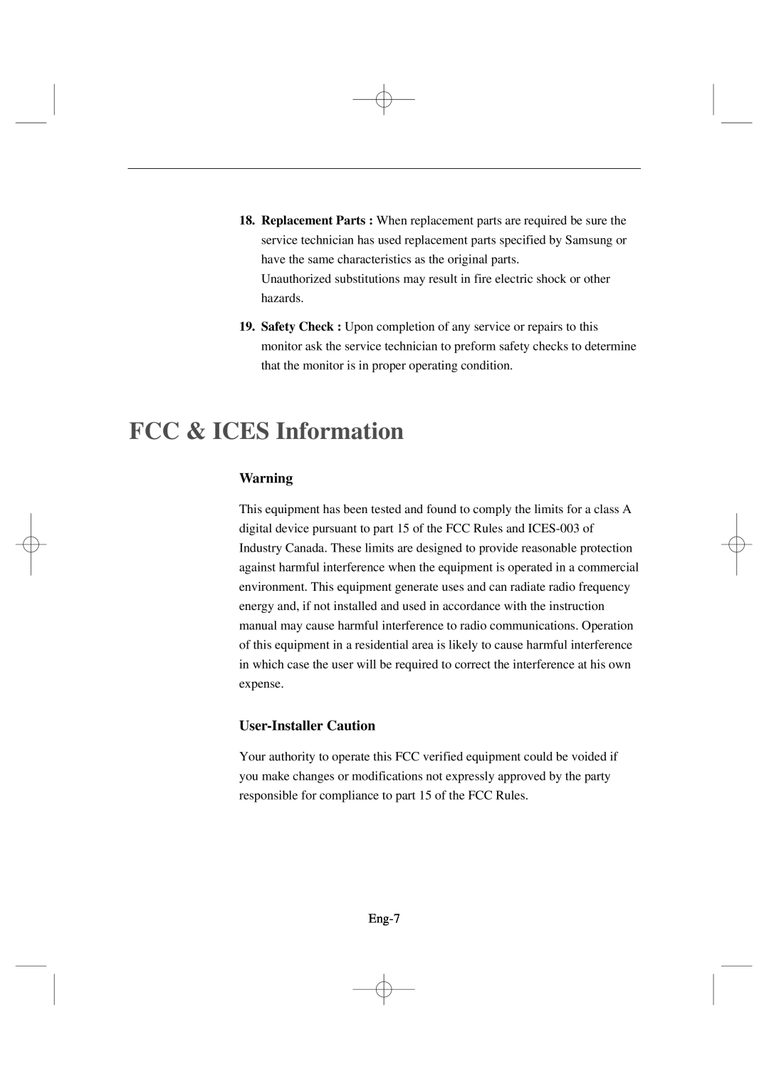 Samsung SSC17WEB manual FCC & ICES Information, User-InstallerCaution 