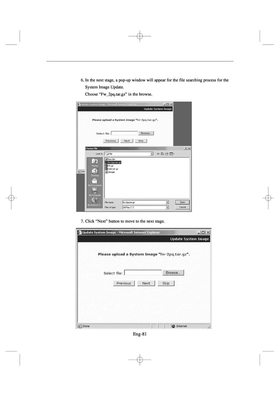 Samsung SSC17WEB manual Eng-81, Choose “Fw 2pq.tar.gz” in the browse, Click “Next” button to move to the next stage 