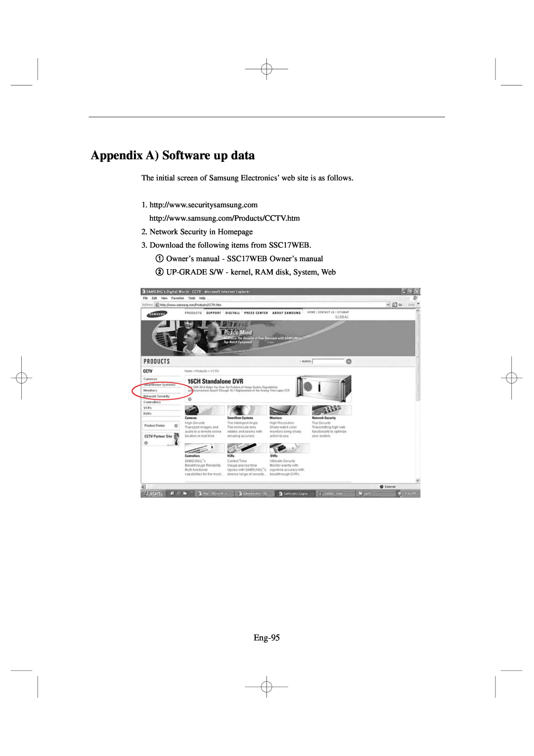 Samsung SSC17WEB manual Appendix A Software up data, Eng-95 