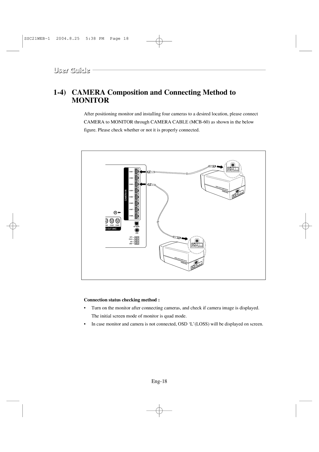 Samsung SSC21WEB manual Camera Composition and Connecting Method to, Eng-18, Connection status checking method 