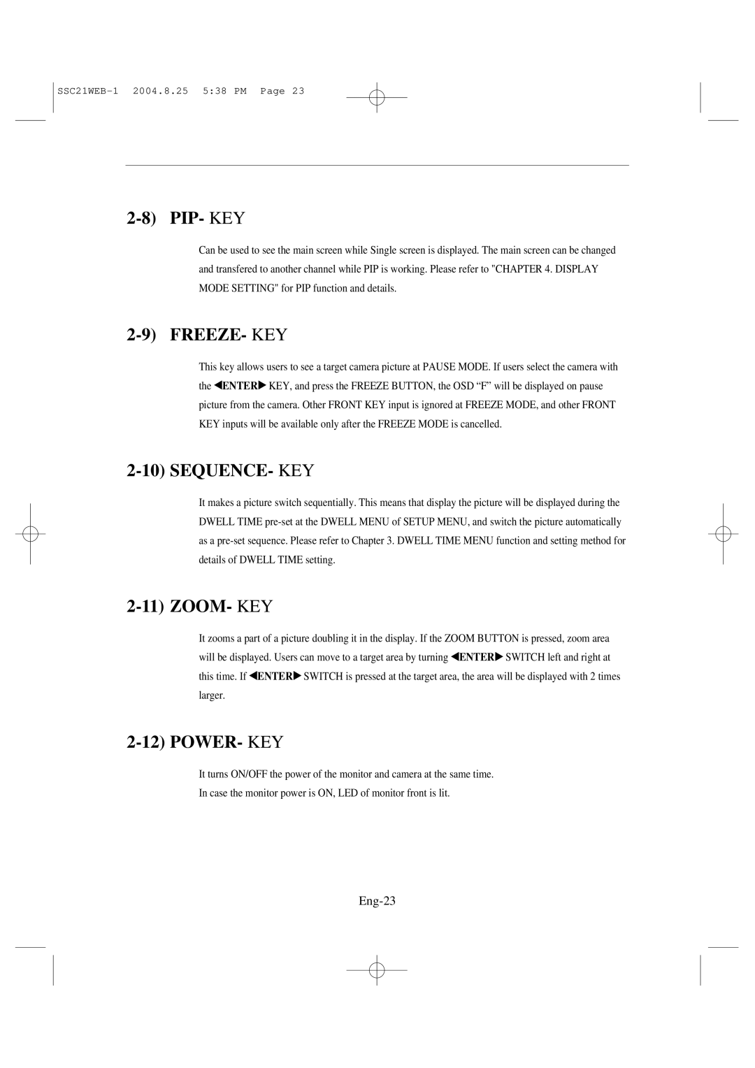 Samsung SSC21WEB manual Pip- Key, Zoom, Eng-23 