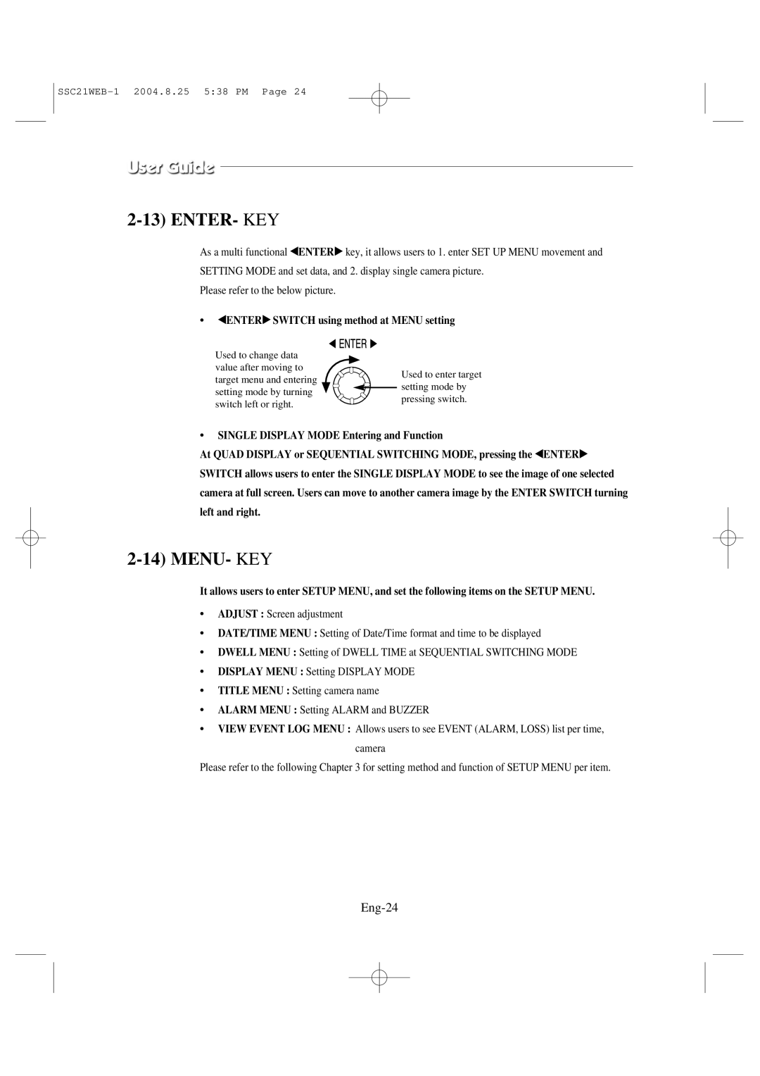 Samsung SSC21WEB manual Enter, Menu, Eng-24, Œenter 