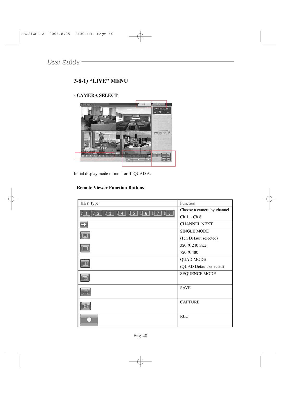 Samsung SSC21WEB manual Remote Viewer Function Buttons, Eng-40 