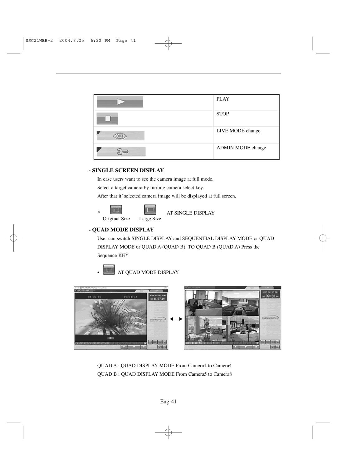 Samsung SSC21WEB manual Single Screen Display, Eng-41 