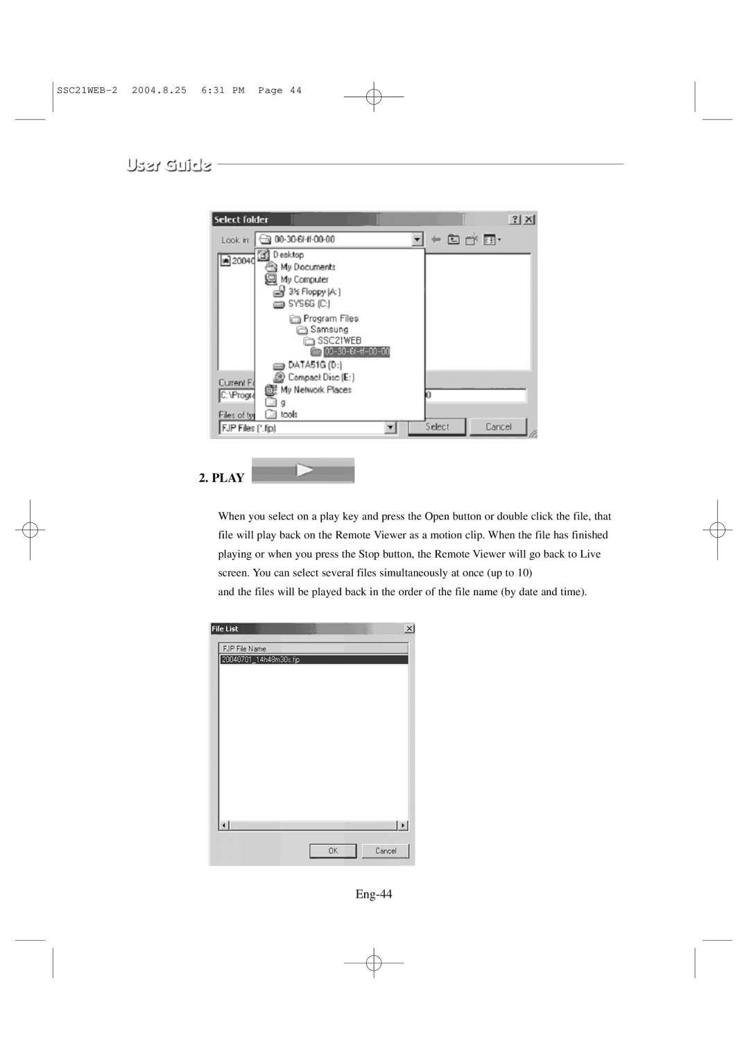 Samsung SSC21WEB manual Play, Eng-44 