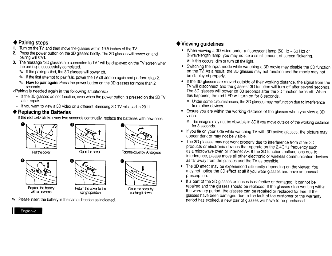 Samsung SSG-3050GB Pairing is successfully completed, Seconds Pairing is needed again in the following situations, From 