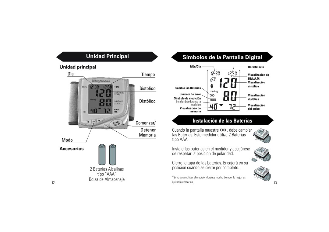 Samsung SSN-414W owner manual Unidad Principal, Símbolos de la Pantalla Digital, Instalación de las Baterias 