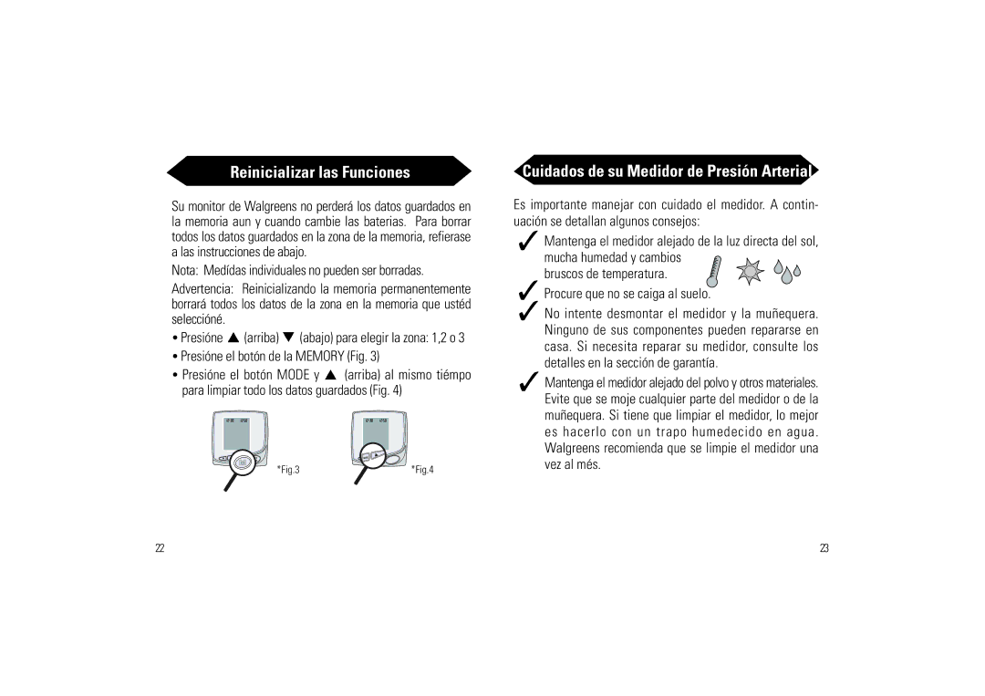 Samsung SSN-414W owner manual Reinicializar las Funciones, Presióne el botón de la Memory Fig, Mucha humedad y cambios 