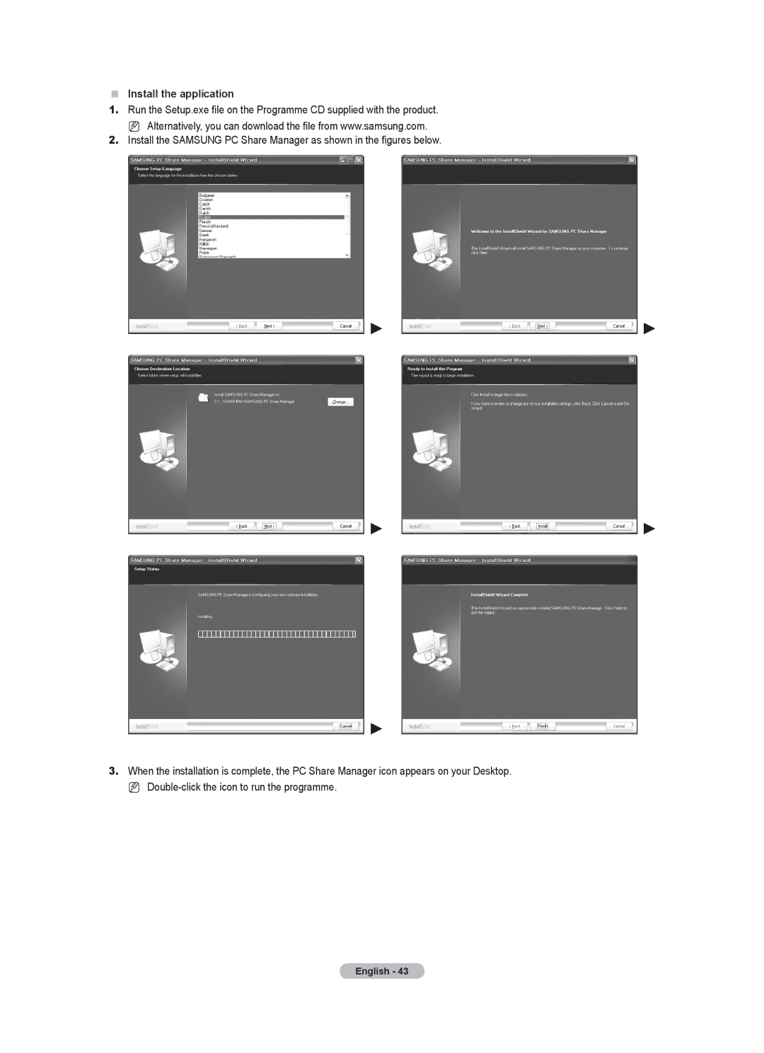 Samsung ST-510, ST-305 user manual  Install the application 