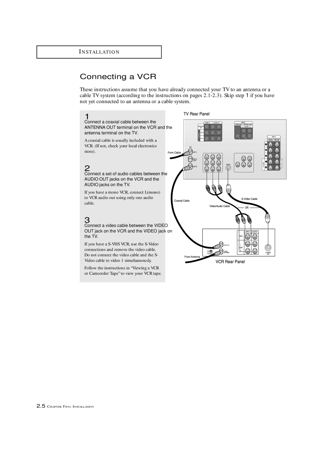 Samsung ST-42W5P manual Connecting a VCR 