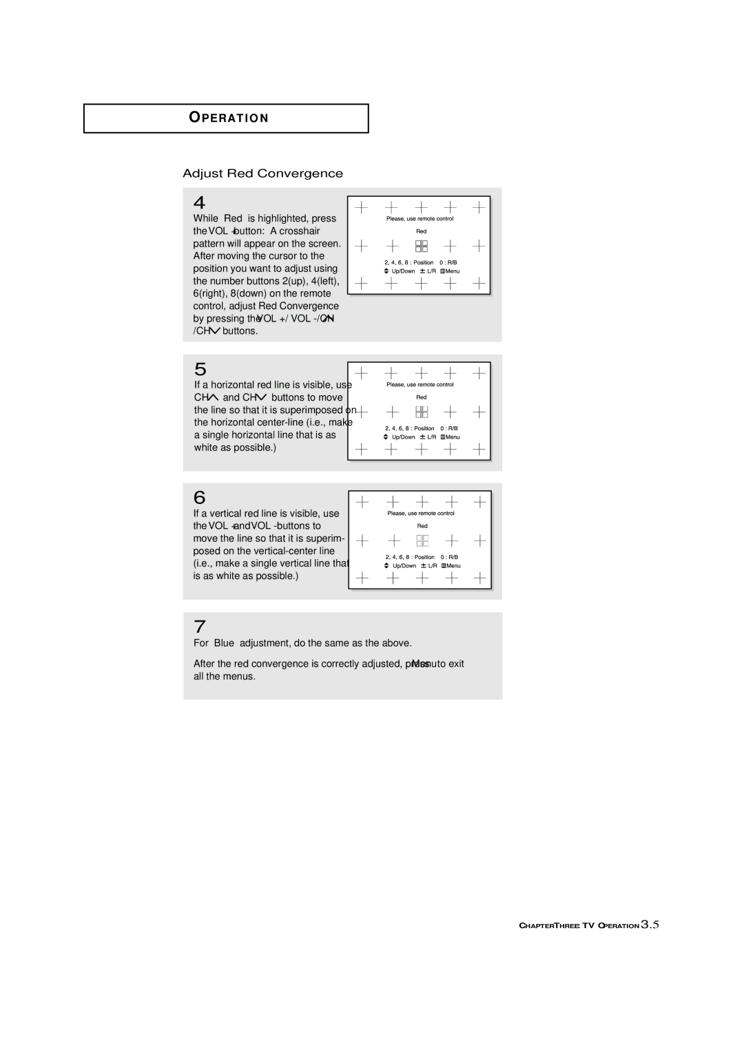 Samsung ST-42W5P manual Adjust Red Convergence, If a horizontal red line is visible, use 