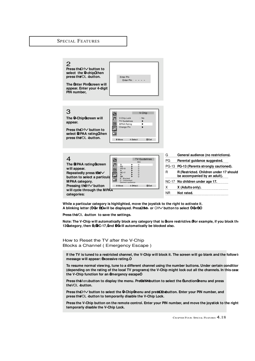 Samsung ST-42W5P manual Mpaa rating screen will appear 