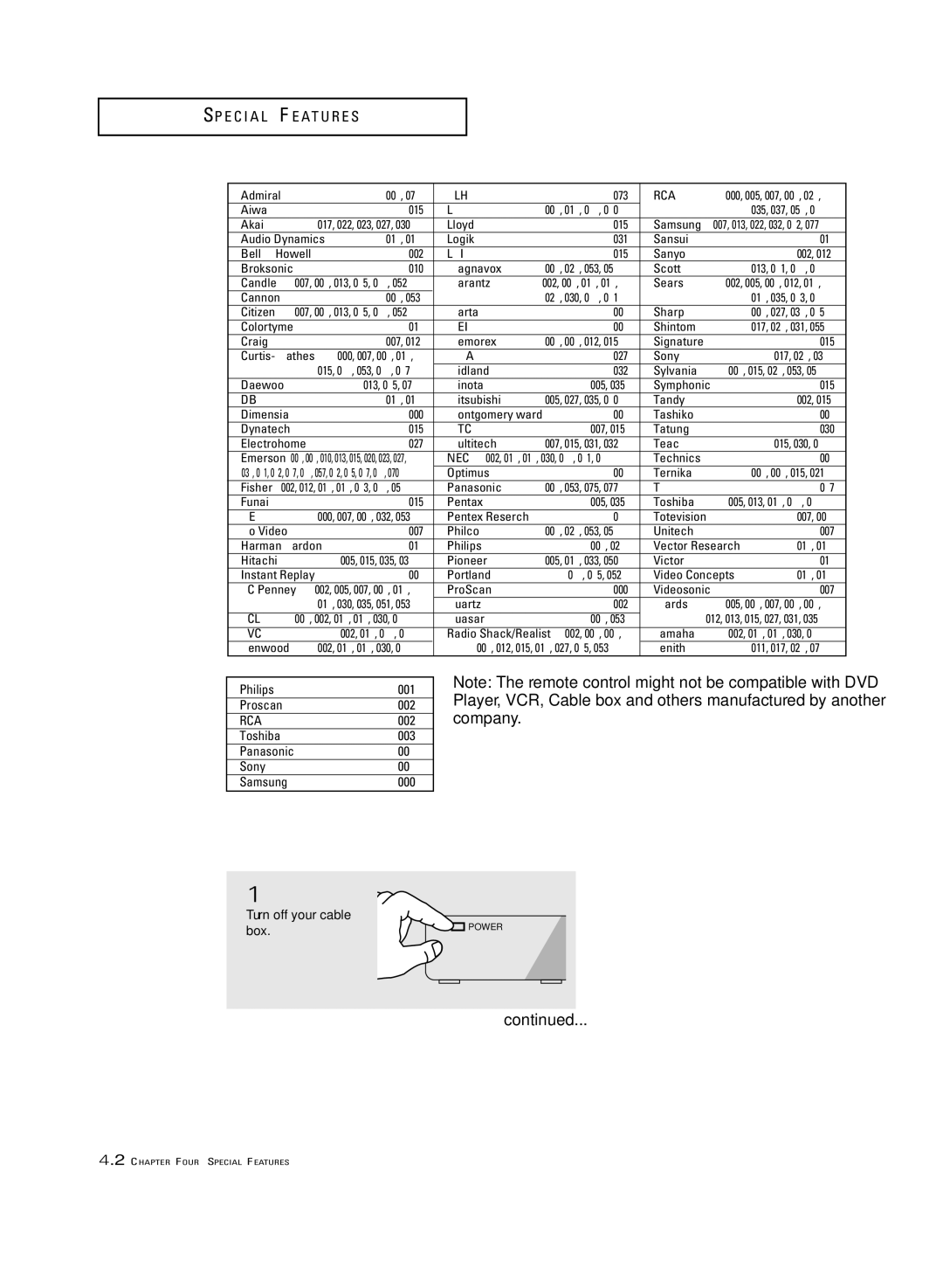 Samsung ST-54T6, ST-62T6 manual VCR Codes, DVD Codes, Setting Up Your Remote Control to Operate Your Cable Box 