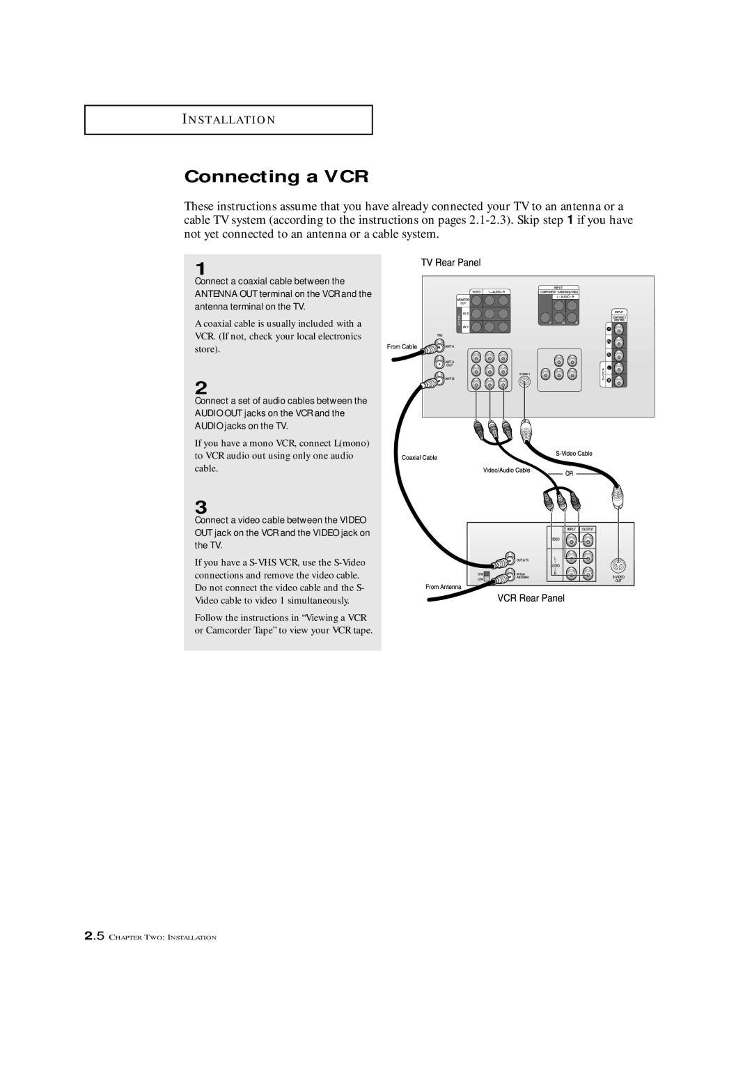 Samsung ST42W5P manual Connecting a VCR 