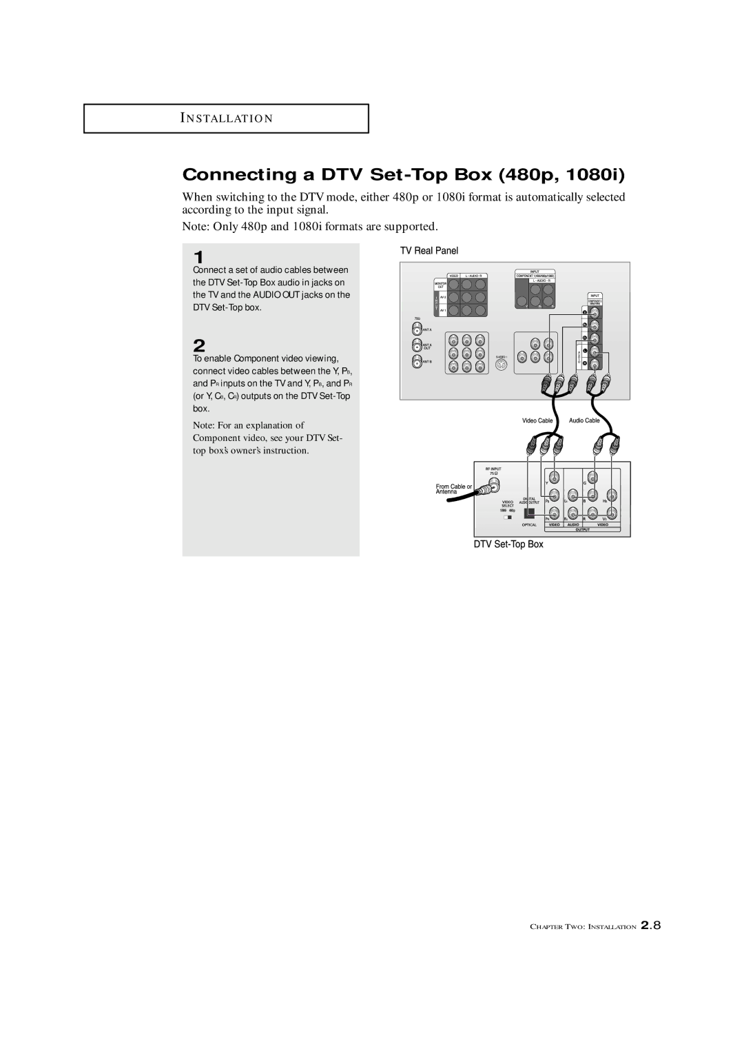 Samsung ST42W5P manual Connecting a DTV Set-Top Box 480p 