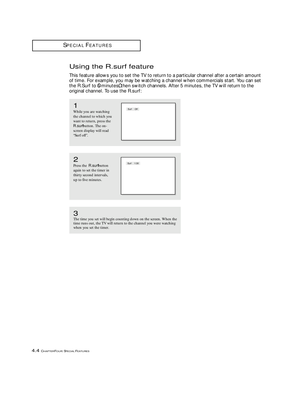 Samsung ST42W5P manual Using the R.surf feature 