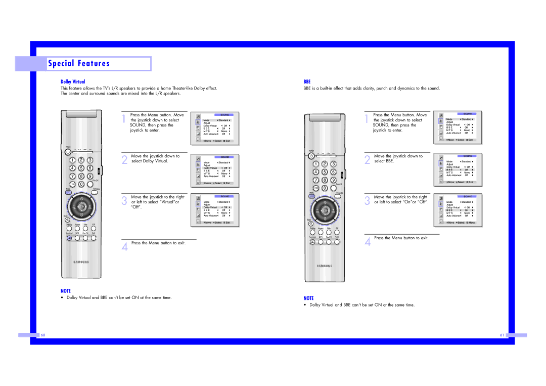 Samsung ST43L2HD instruction manual Dolby Virtual, Bbe 