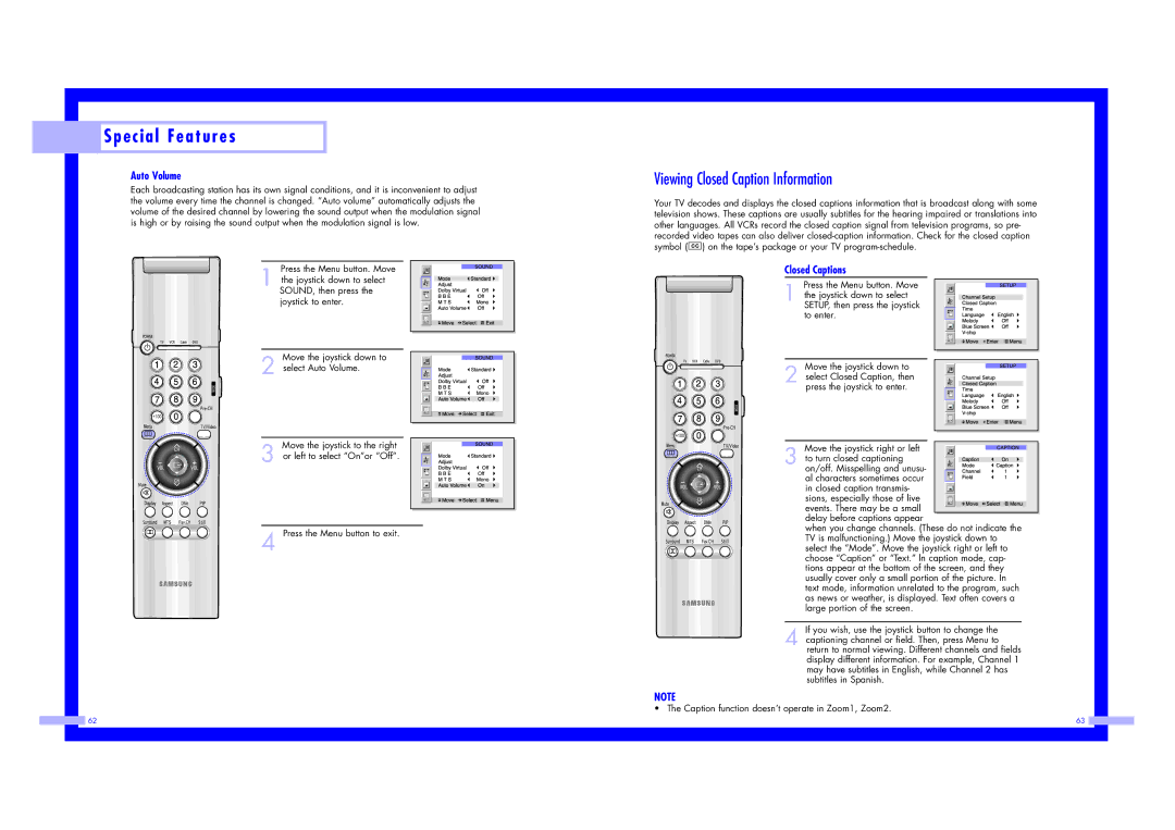 Samsung ST43L2HD instruction manual Viewing Closed Caption Information, Auto Volume, Closed Captions 