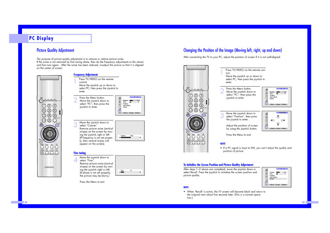 Samsung ST43L2HD instruction manual Picture Quality Adjustment, Frequency Adjustment, Fine tuning 