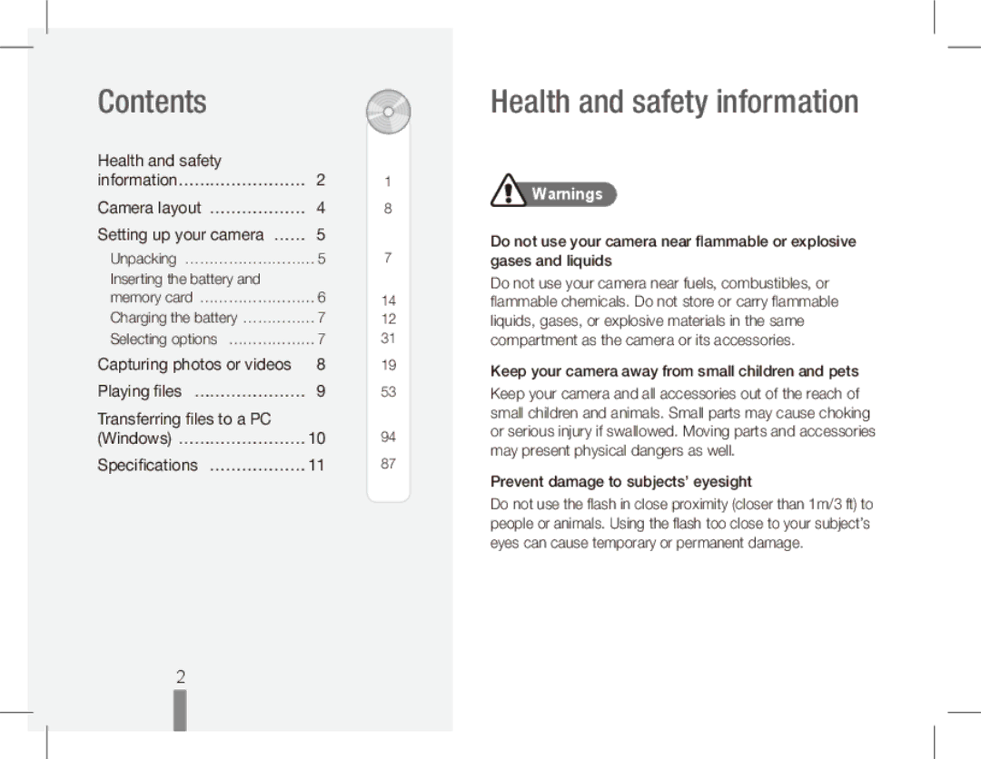 Samsung ST50 quick start manual Contents 