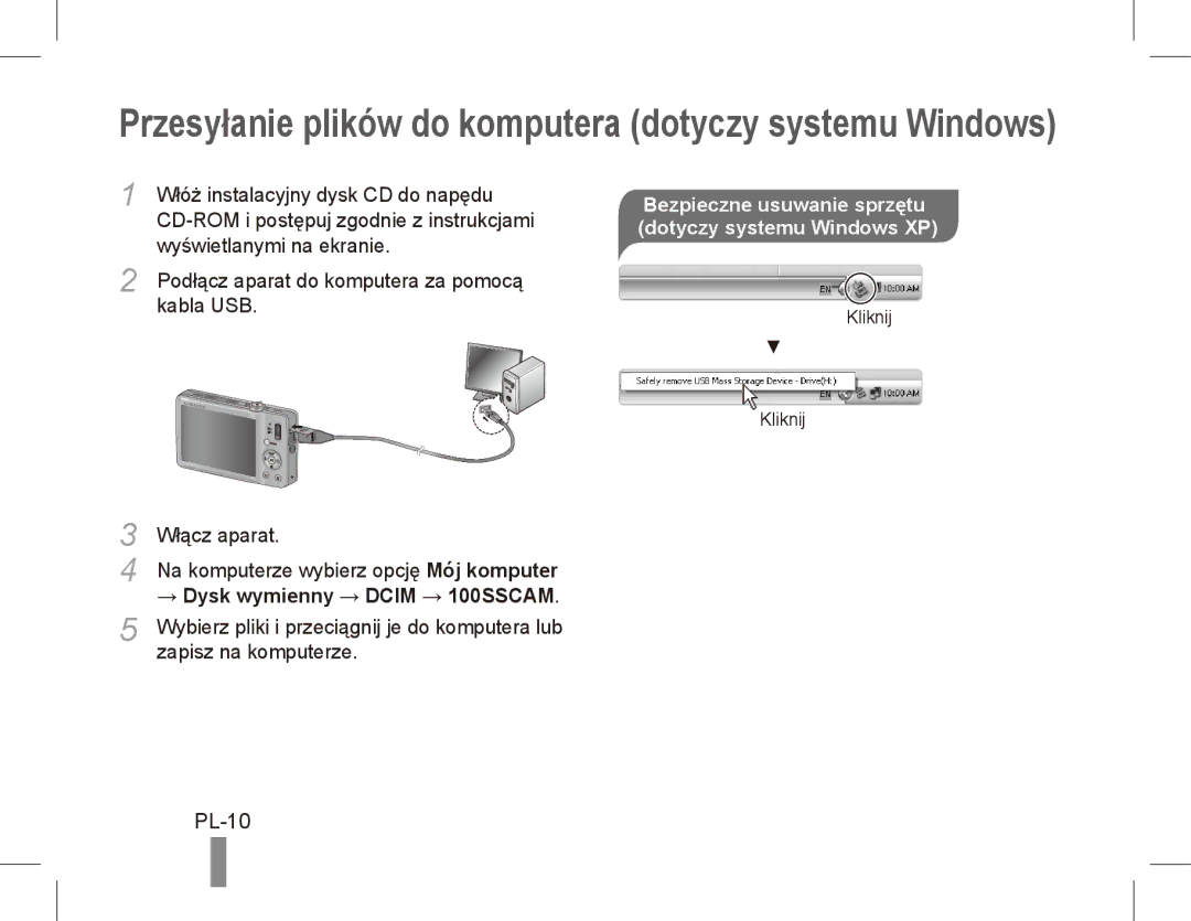 Samsung ST50 PL-10, Bezpieczne usuwanie sprzętu dotyczy systemu Windows XP, → Dysk wymienny → Dcim → 100SSCAM 