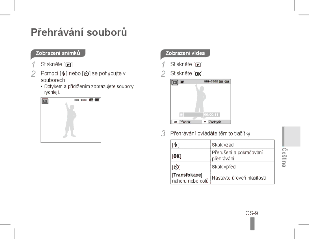 Samsung ST50 quick start manual Přehrávání souborů, CS-9, Zobrazení snímků 