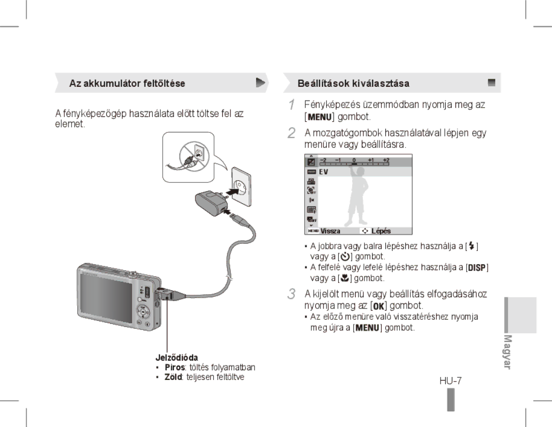 Samsung ST50 quick start manual HU-7, Az akkumulátor feltöltése 