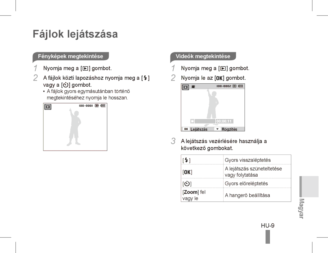 Samsung ST50 quick start manual Fájlok lejátszása, HU-9 