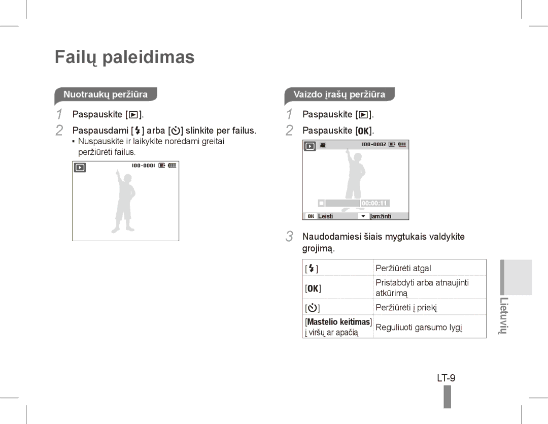 Samsung ST50 quick start manual Failų paleidimas, LT-9, Nuotraukų peržiūra, Grojimą 