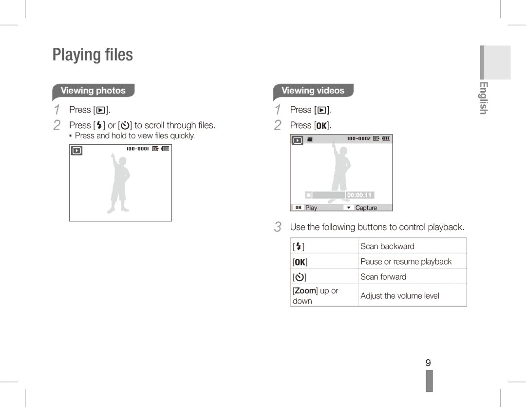 Samsung ST50 quick start manual Viewing photos, Viewing videos, Use the following buttons to control playback 