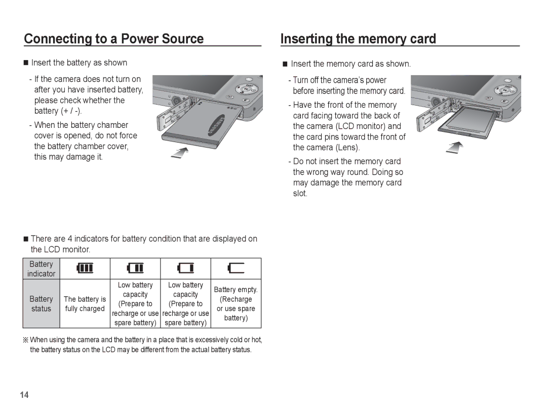 Samsung ST50 user manual Inserting the memory card, Insert the memory card as shown, Battery 