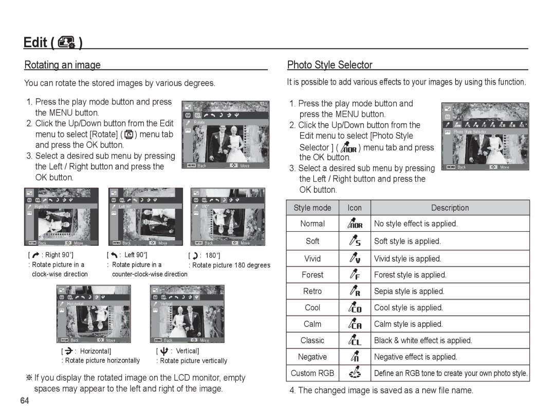 Samsung ST50 user manual Rotating an image, You can rotate the stored images by various degrees, Selector 