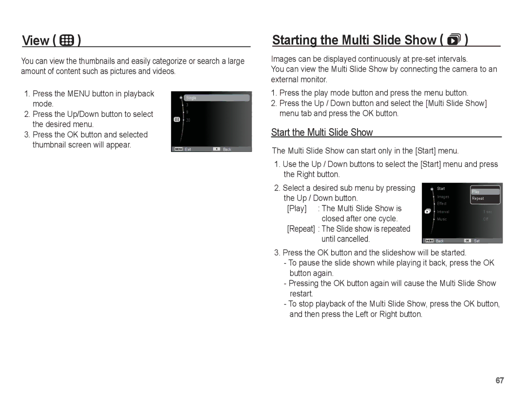 Samsung ST50 user manual View, Starting the Multi Slide Show , Start the Multi Slide Show 