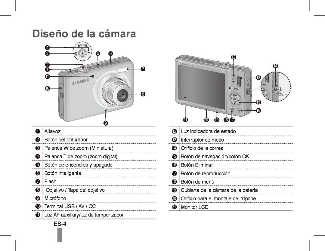 Samsung ST50 quick start manual Diseño de la cámara, ES-4 