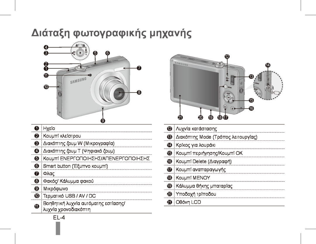 Samsung ST50 quick start manual Διάταξη φωτογραφικής μηχανής, EL-4 