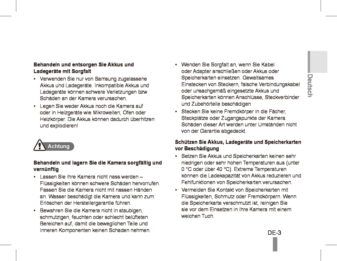 Samsung ST50 quick start manual DE-3, Deutsch, Achtung 