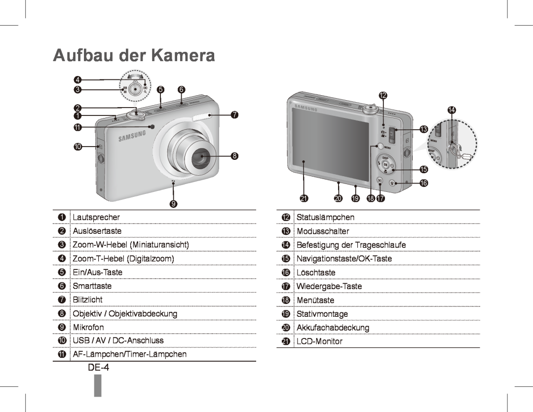 Samsung ST50 quick start manual Aufbau der Kamera, DE-4 