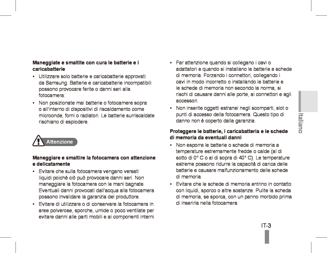 Samsung ST50 quick start manual Italiano, IT-3, Attenzione 