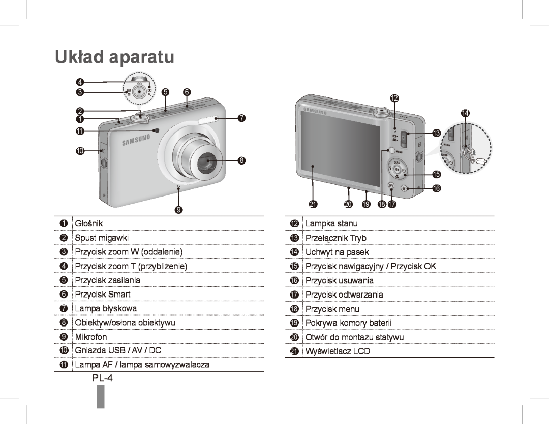 Samsung ST50 quick start manual Układ aparatu, PL-4 