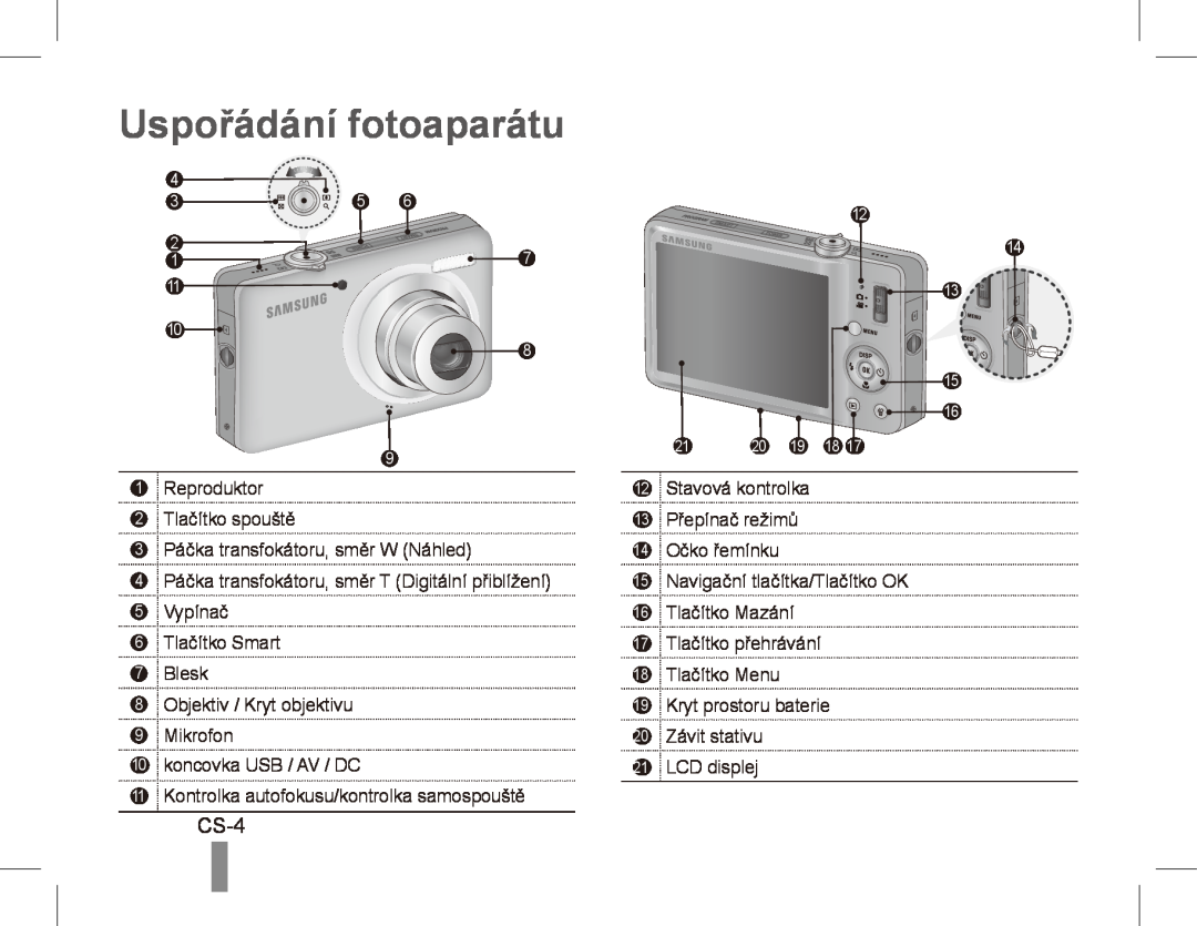 Samsung ST50 quick start manual Uspořádání fotoaparátu, CS-4 