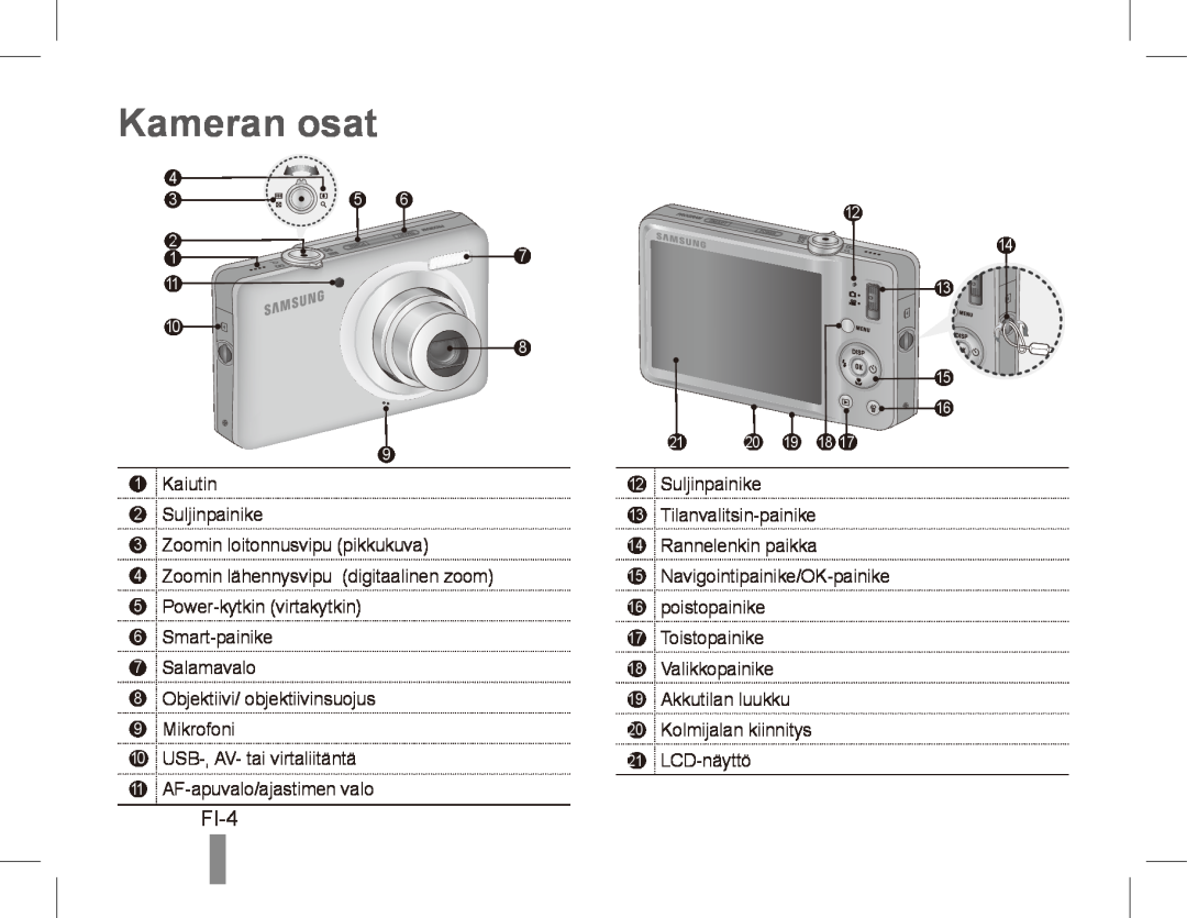 Samsung ST50 quick start manual Kameran osat, FI-4 