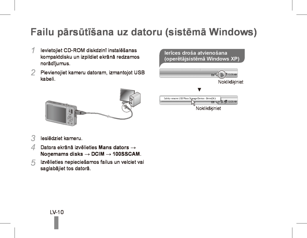 Samsung ST50 Failu pārsūtīšana uz datoru sistēmā Windows, LV-10, Ievietojiet CD-ROMdiskdzinī instalēšanas, norādījumus 