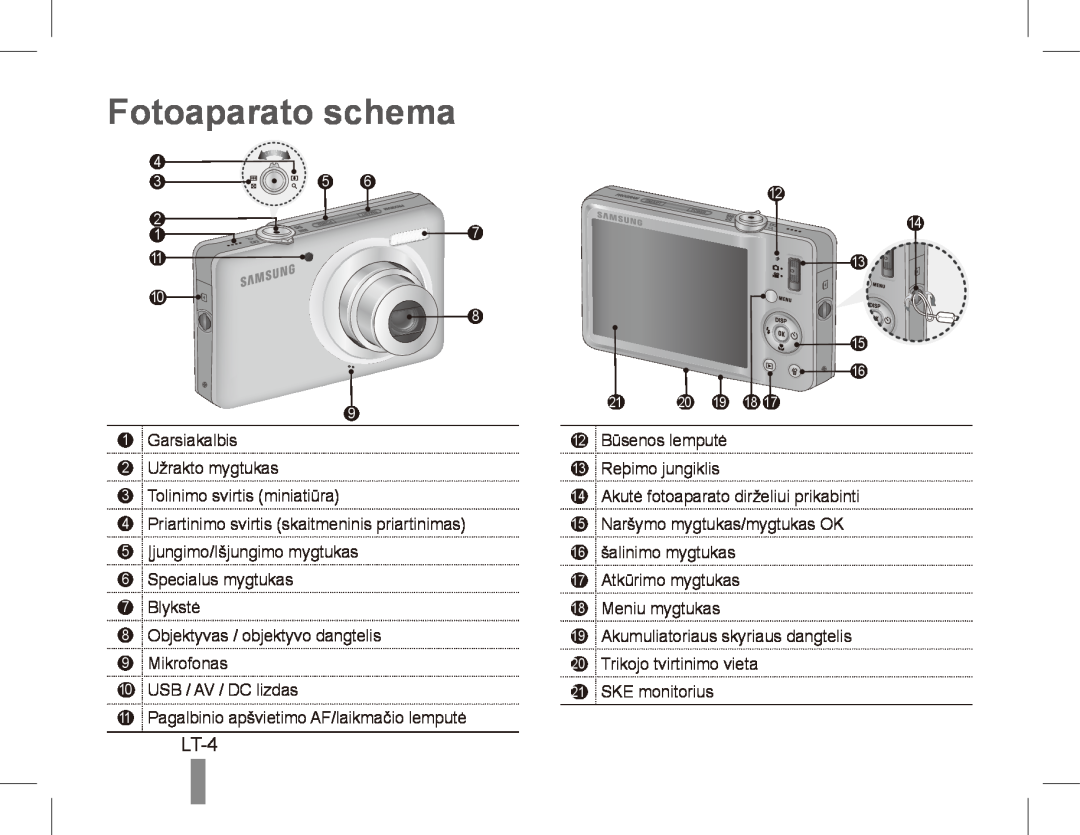 Samsung ST50 quick start manual Fotoaparato schema, LT-4 