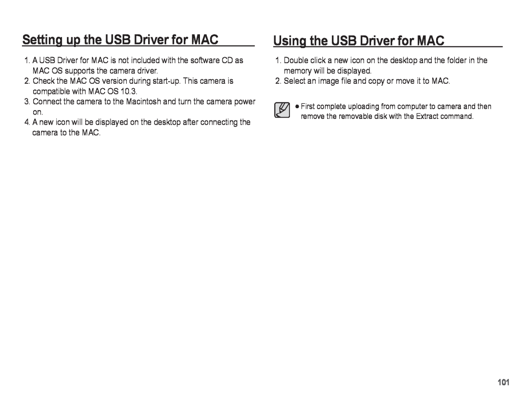 Samsung ST50 user manual Setting up the USB Driver for MAC, Using the USB Driver for MAC 
