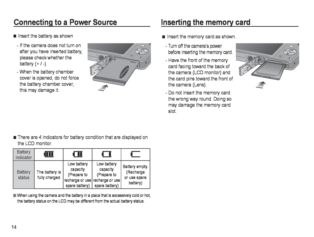 Samsung ST50 user manual Inserting the memory card, Connecting to a Power Source 