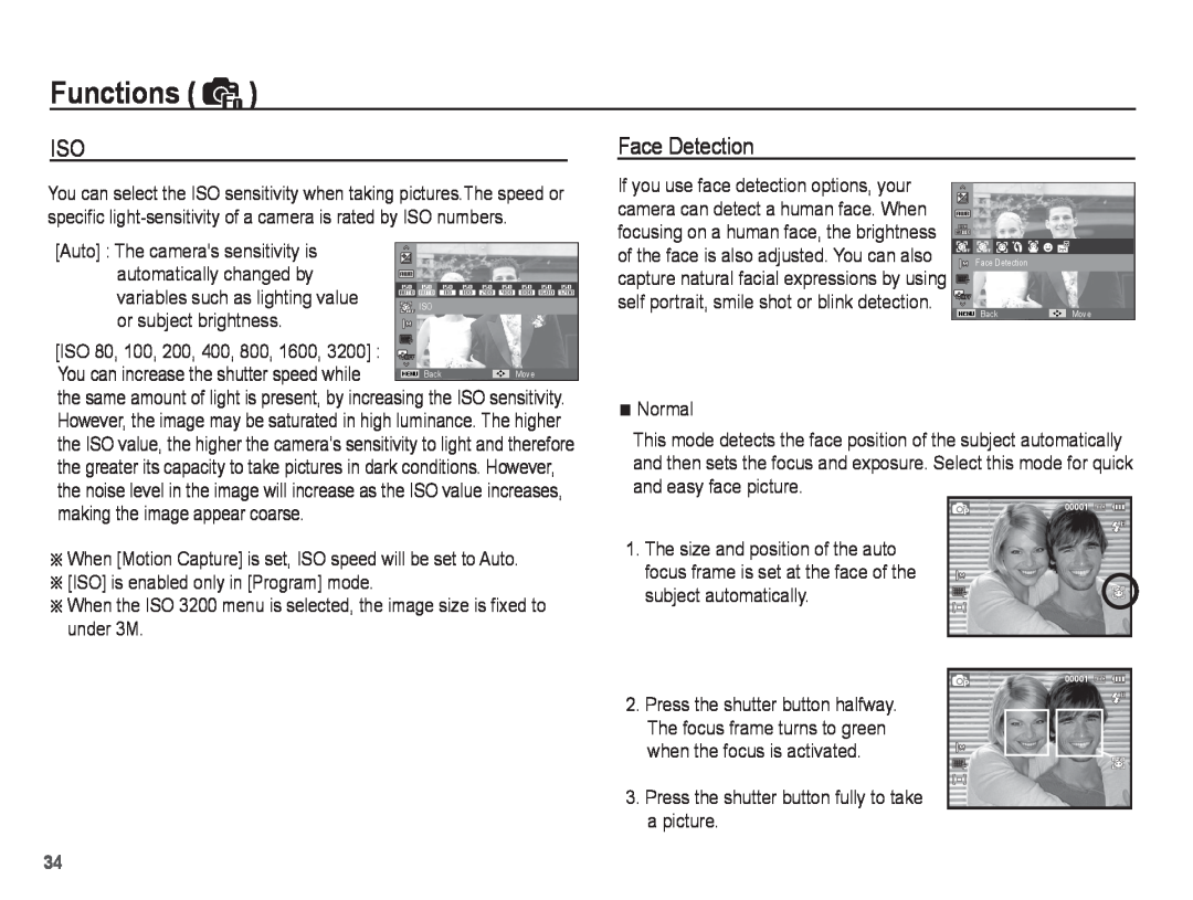 Samsung ST50 user manual Face Detection, Functions 