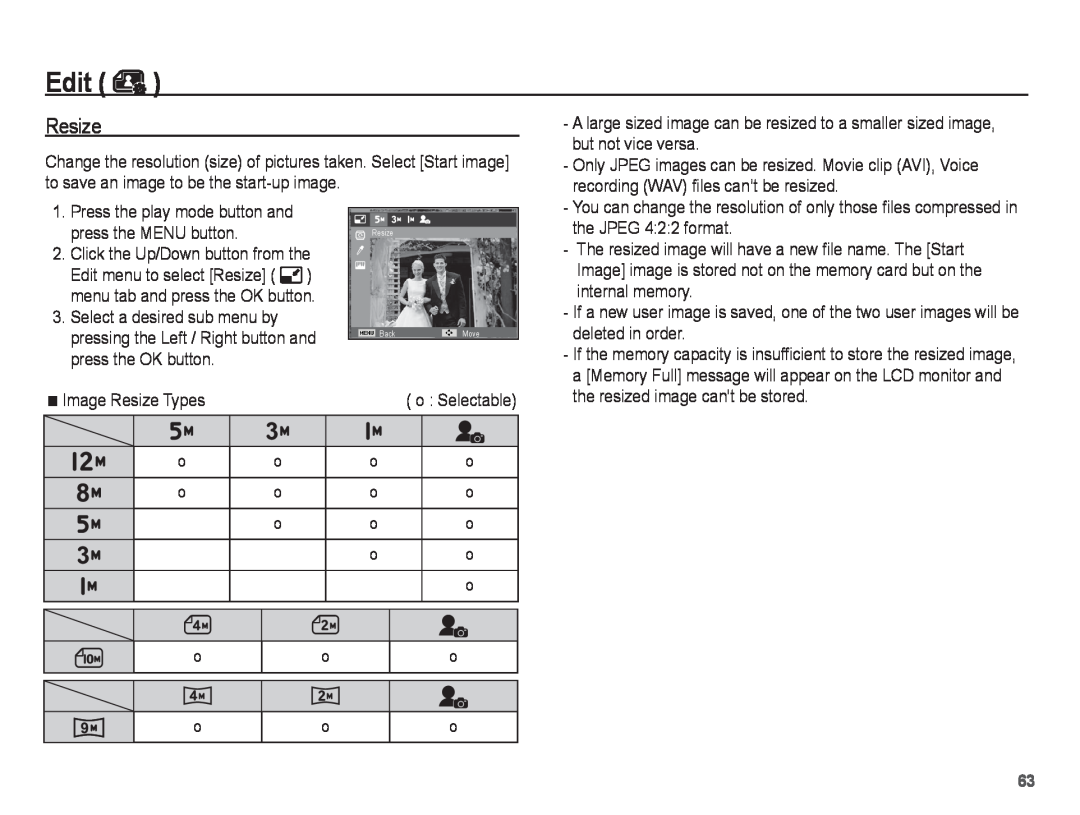 Samsung ST50 user manual Edit, Resize 